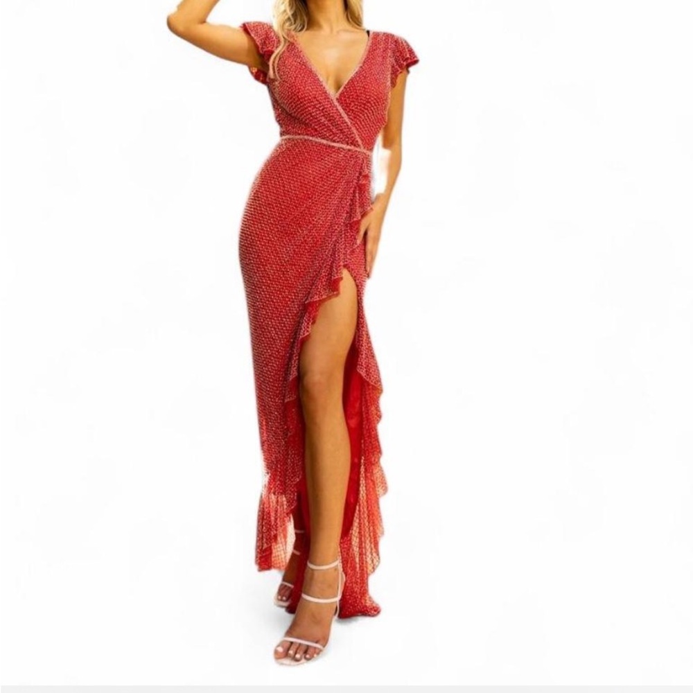 Primavera Red Sequin Maxi Dress holiday dress special occasion dress